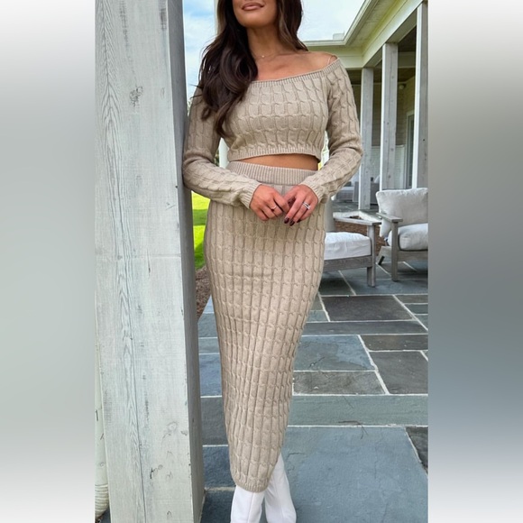 Dresses & Skirts - These Three Boutique  Beige Cable Knit Skirt Set